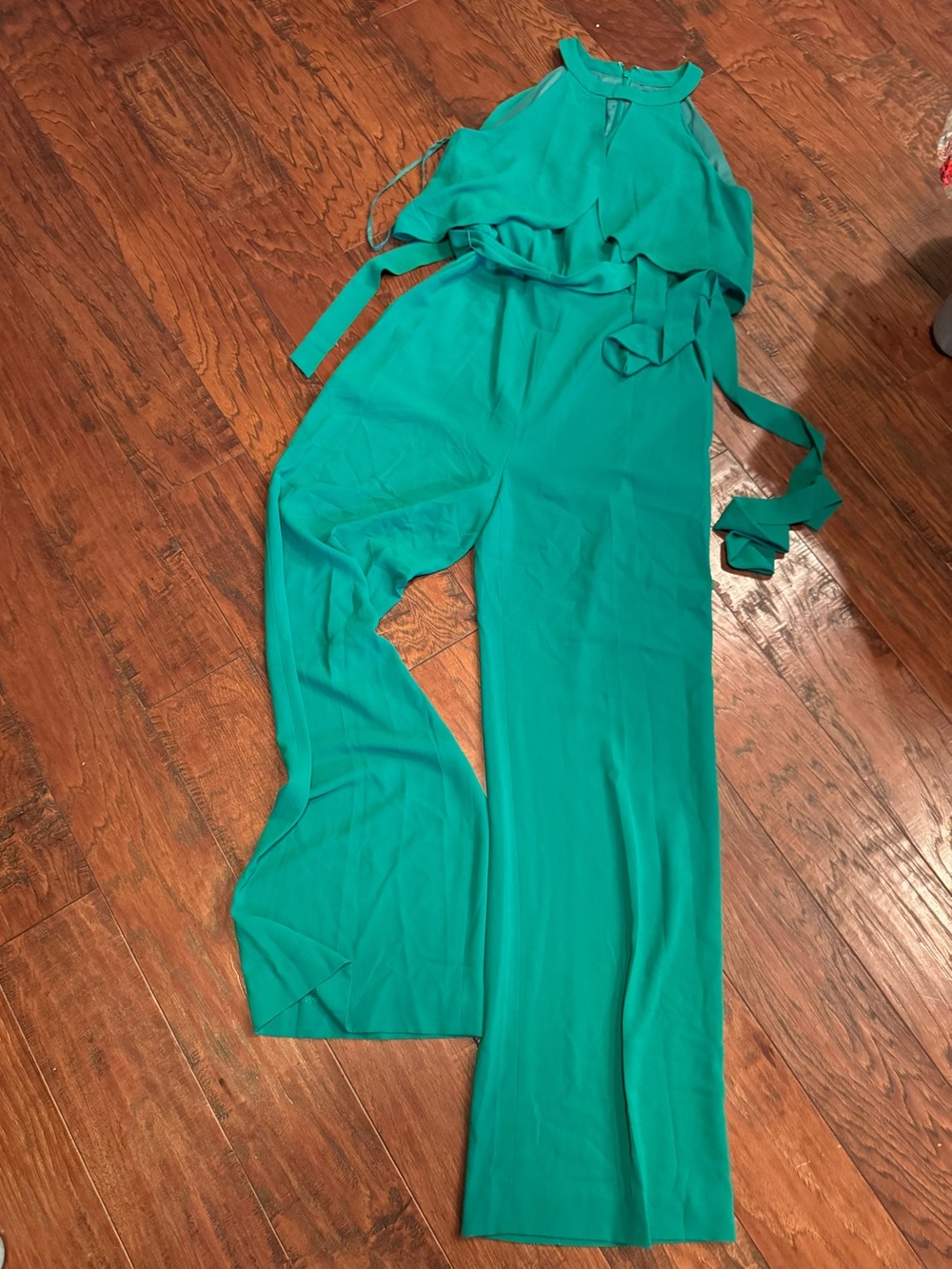Alex Marie Green Halter Jumpsuit with Waist Tie